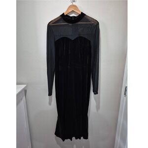 Allegra K Womens Black Velvet Mesh Mock Neck Mermaid Midi Dress XL NWT